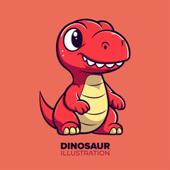Nature-Inspired Baby Dino Vector: Flat Cartoon Icon with Cute Red Charm