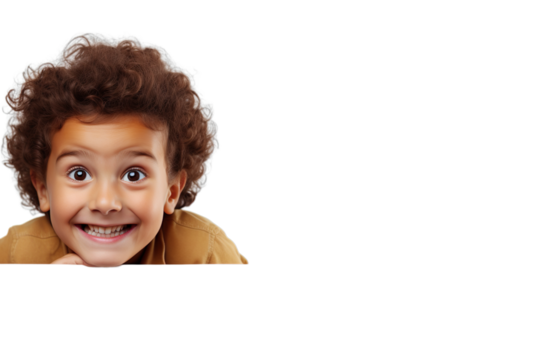 Kid smiling hiding in copy text board for ad campaign on isolated transparent background. - Powered by Adobe