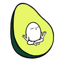 Avocado with a stone in the form of a funny man, cartoon character, color illustration, stylish print
