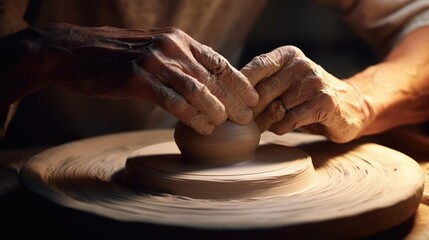 Fototapeta na wymiar A potter deftly sculpting a vase on a spinning wheel.