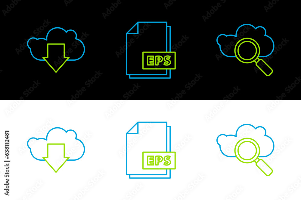 Poster set line search cloud computing, cloud download and eps file document icon. vector