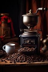 Vintage Coffee Grinder and Coffee Beans: Nostalgic Aroma