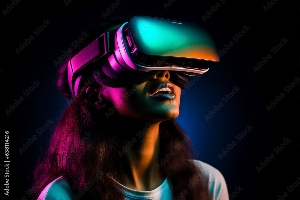 Aufkleber generative ai collage photo of gamer using device gadget for virtual reality simulation