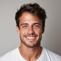 Obraz premium a close up photo of the lower part of a latin male face handsome cute smile with very clean perfect teeth, generative AI