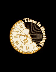 Fototapeta na wymiar Black Gold Illustrative Retro Clock Quotes Psychedelic T-Shirt