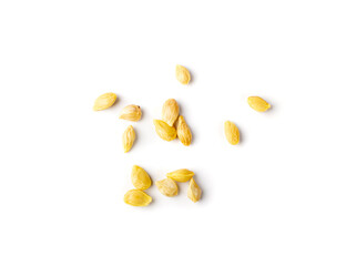Mandarin Seeds Isolated, Tangerine Seed Pile, Fresh Citrus Grains, Lemon Seeds Isolated on White Top View