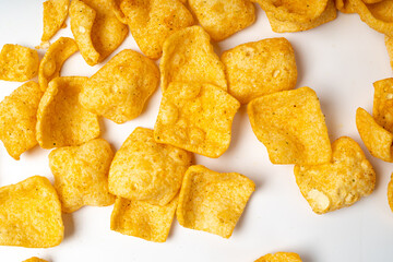 Lentil Chips Isolated, Lentils Crisps, Healthy Orange Snack, Fried Organic Crunchies, Lentil Chips on White