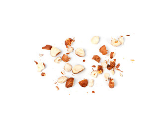 Nut Kernels Crumbs, Broken Hazelnuts Pile Isolated, Healthy Organic Crush Nuts Group, Hazel Nut...