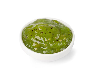 Green Jam Isolated, Sweet Kiwi Confiture in Bowl, Gooseberry Marmalade, Green Tomato Jam