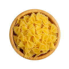 Raw Farfalle Pasta Isolated, Yellow Dry Noodles, Wheat Bow Macaroni, Uncooked Farfalle Top View