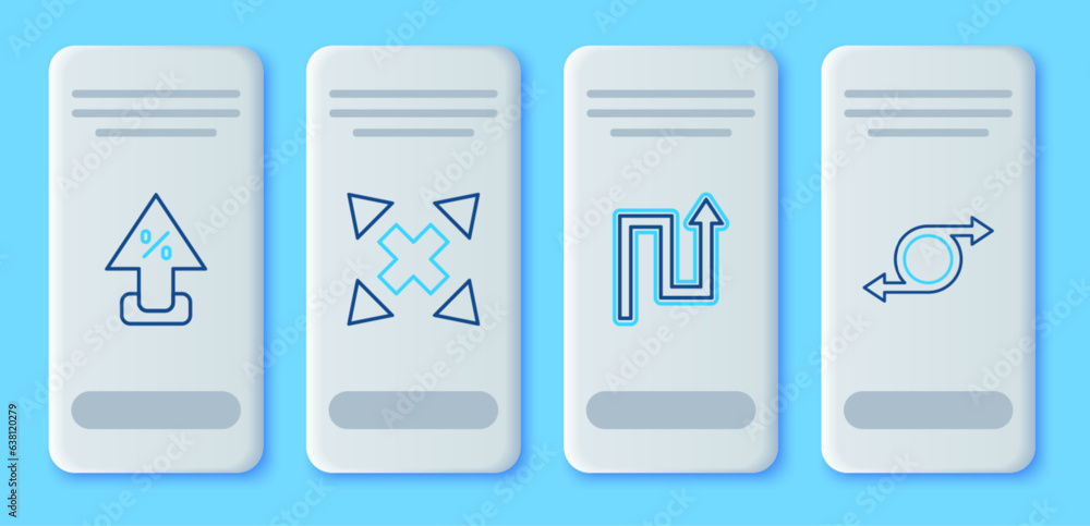 Poster set line many ways directional arrow, arrow, percent up and icon. vector
