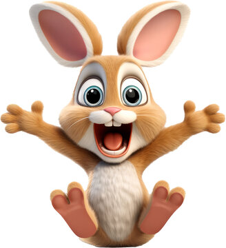 3D cartoon render of happy smiling brown rabbit