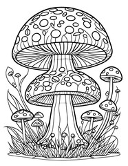 Mushroom in the forest | coloring pages for adults and kids relaxation toadstool
