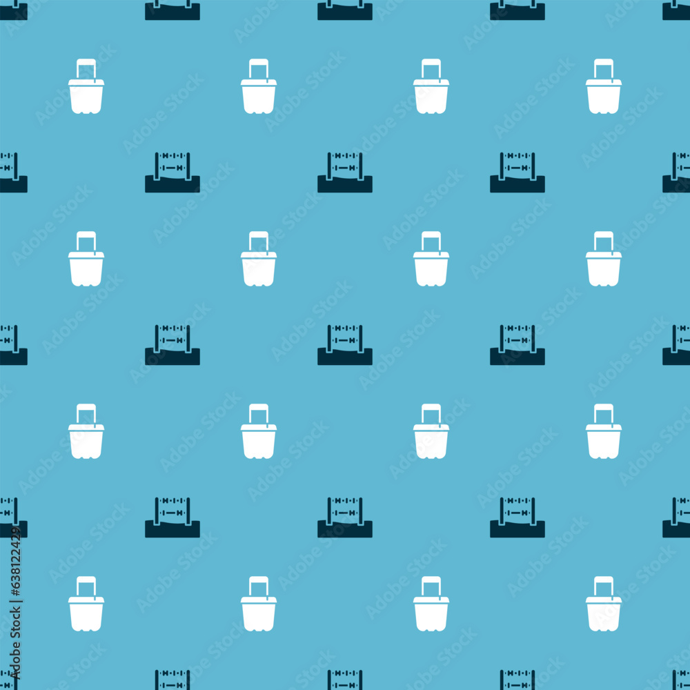 Poster set abacus and sand in bucket on seamless pattern. vector