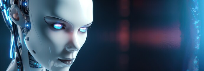 Modern Humanoid in Sci-Fi Environment - Digital Realm Reflected in Robot Eyes