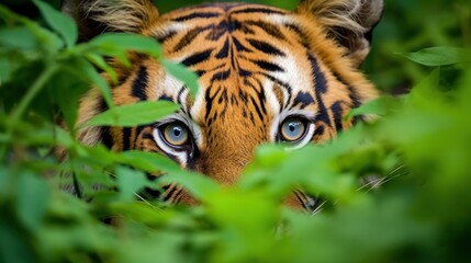 Nature's Apex: Bengal Tiger's Intense Sunset Hunt generative ai
