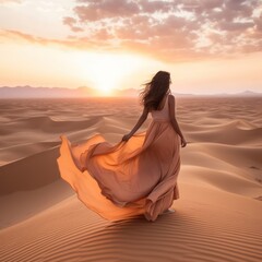 Fototapeta na wymiar Windswept Wonders: Capturing the Magic of the Golden Hour in a Desert Oasis generative ai