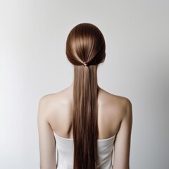 Obraz premium Graceful Twists: Back View Portrait of a Woman with Straight Hair in Timeless Style generative ai