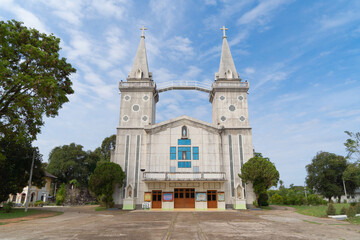 Fototapeta na wymiar First Presbyterian Church, Samray in capital Bangkok, architecture preservation structure building landscape. Religious beliefs. Catholic religion. Jesus worship.