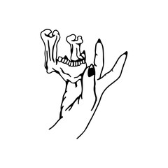 vector illustration of a hand clasping the jaws of a skull