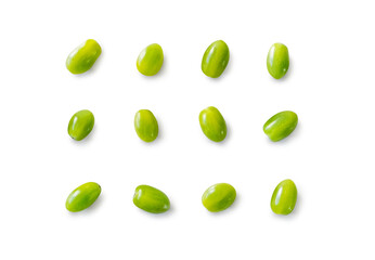 Closeup of fresh juicy organic green cherry tomatoes from the garden on isolated white background from above
