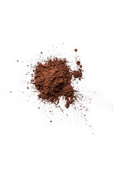Organic dark chocolate powder on isolated white background from above