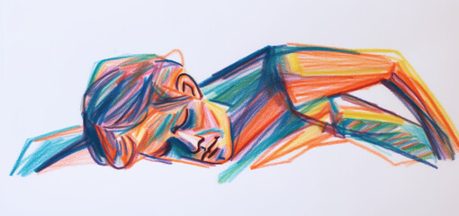 Obraz na płótnie Canvas Young man girl rest sleep take a nap colored pencils