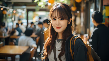 Graceful Japanese female height school student. Generative AI