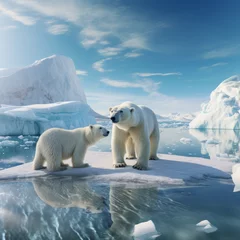 Rolgordijnen Polar bear family on ice © Guido Amrein