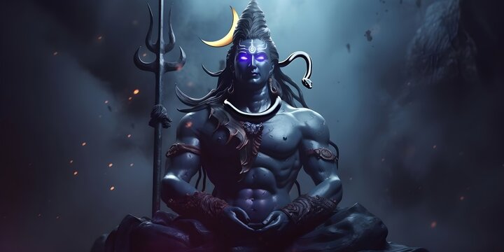 illustration of lord shiva sitting on rock meditating, mahashivratri, generative a.i