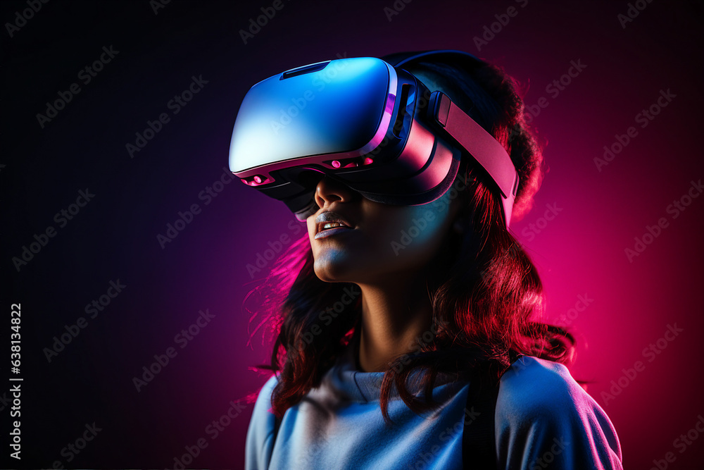 Poster generative ai collage photo of gamer using device gadget for virtual reality simulation