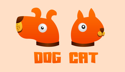 Dog and Cat, Vector cartoon design icon with cute dog and cat shape