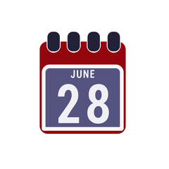 Calendar displaying day 28 (twenty-eighth) of the June - Day 28 of the month. Illustration
