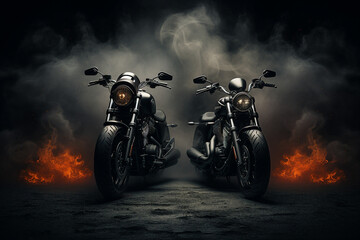 Modern picture of a speed motorcycle on the road isolated on dark background created with...