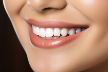 Generative AI concept close up cropped photo of woman mouth with perfect white bright smile and...