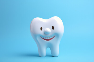 Generative AI bright picture of white cute funny smiling tooth characters with faces isolated on...