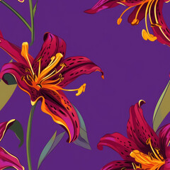 Fototapeta na wymiar Elegant seamless pattern with lilies