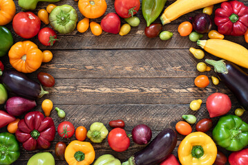 fresh vegetables on wooden background