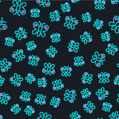 Line Butterfly icon isolated seamless pattern on black background. Vector