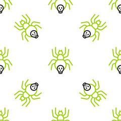 Line Poisonous spider icon isolated seamless pattern on white background. Happy Halloween party. Vector