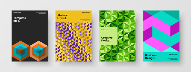 Fototapeta premium Minimalistic front page design vector layout composition. Fresh mosaic pattern book cover template bundle.