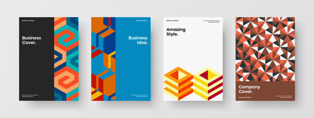 Fototapeta premium Clean annual report A4 design vector layout bundle. Fresh geometric tiles corporate brochure illustration composition.