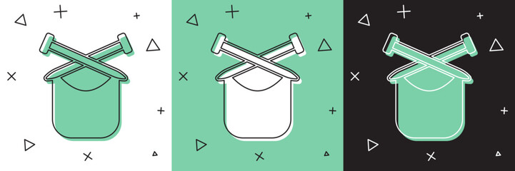 Set Knitting icon isolated on white and green, black background. Wool emblem with knitted fabric and needle. Label for hand made, knitting or tailor shop. Vector