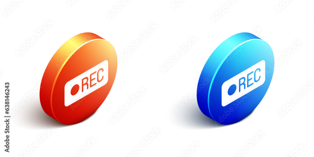 Aufkleber isometric record button icon isolated on white background. rec button. orange and blue circle button