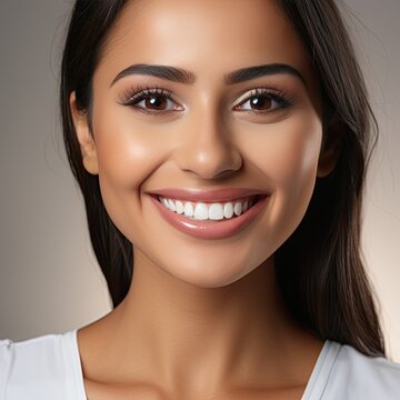 close up photo of the lower part of an indian female face beautiful cute smile generative ai