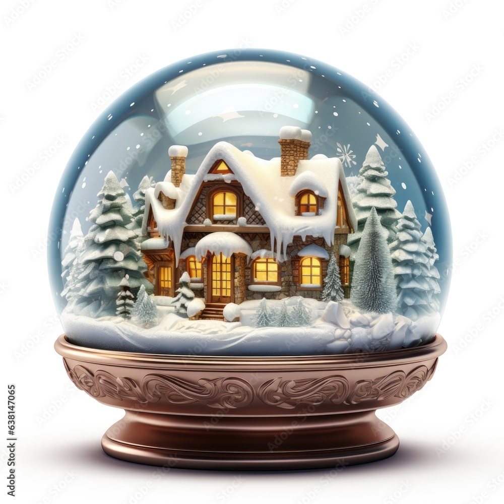 Poster a snow globe with a house inside of it. digital image.