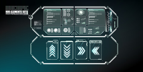 Futuristic Vector HUD Interface Screen Design. Digital callouts titles. HUD UI GUI futuristic user interface screen elements set. High tech screen for video game. Sci-fi concept design.