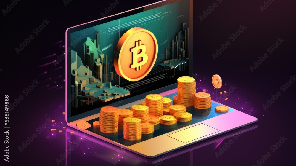 Poster simple and secure payment with cryptocurrency, concept image on dark background.