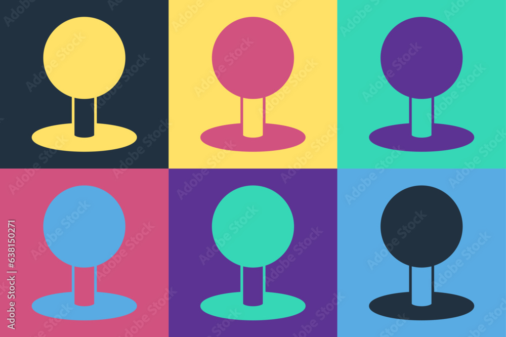 Poster pop art push pin icon isolated on color background. thumbtacks sign. vector