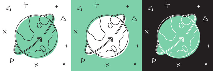 Set Artificial satellites orbiting the planet Earth in outer space icon isolated on white and green, black background. Communication, navigation concept. Vector